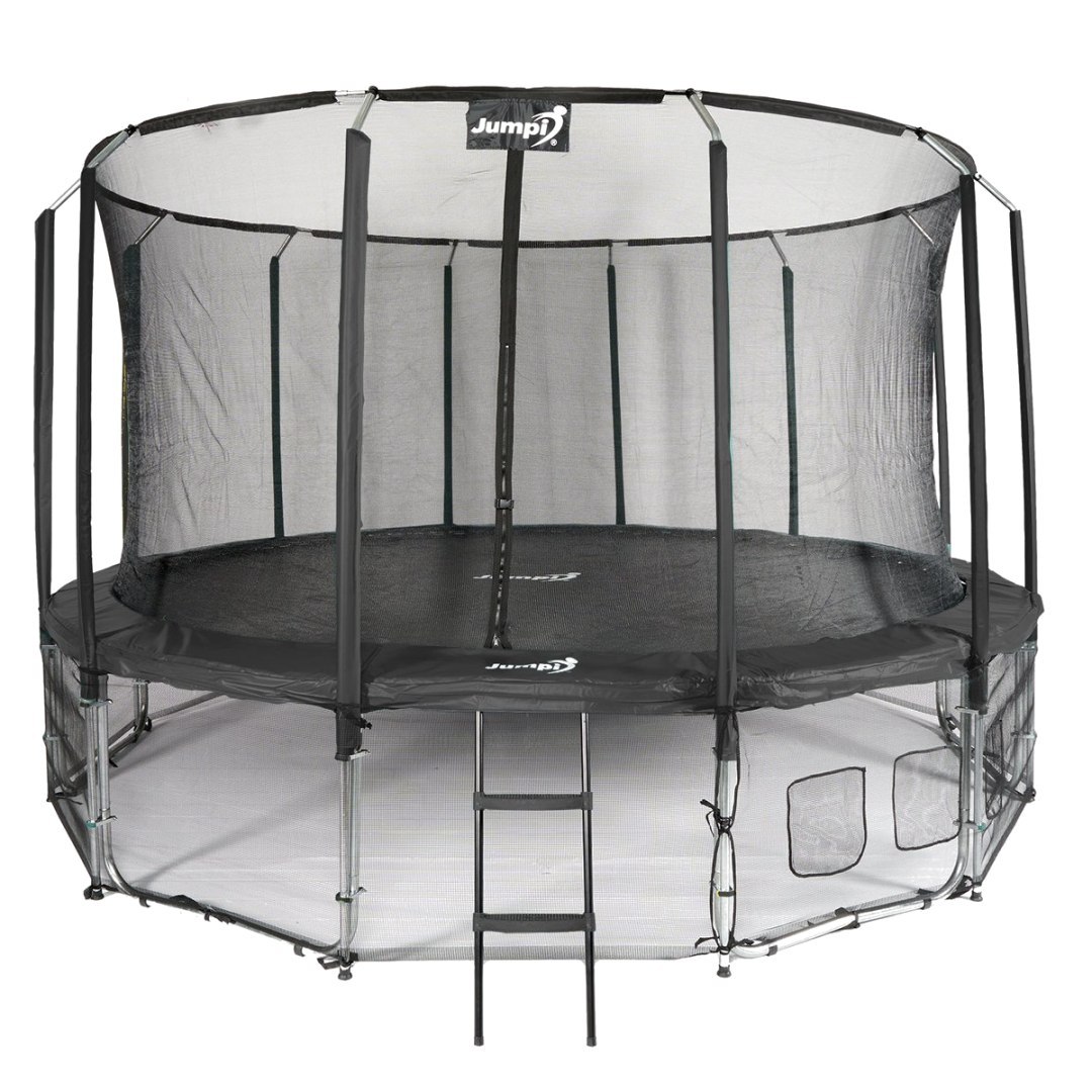 Trampolina Ogrodowa Jumpi 487 cm / 16FT Maxy Comfort Czarna - duża przestrzeń do skakania i elegancki wygląd w ogrodzie